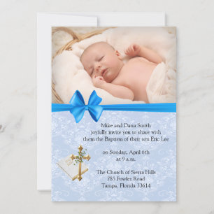 Mooie baby Blue Damask Boy Baptisme  Kaart
