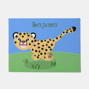 Mooie baby cheeta die loopt cartoonillustratie deurmat