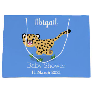 Mooie baby cheeta die loopt in een cartoonillustra groot cadeauzakje