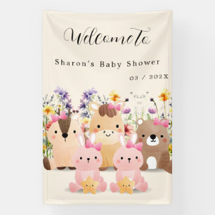 Mooie Baby Dieren & Wilde Bloemen Baby Shower Spandoek