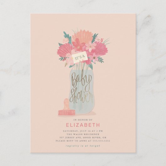 Mooie Baby flesjes en bloemen douche Briefkaart (Voorkant)