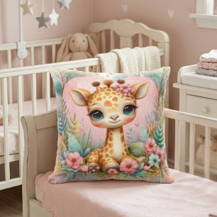 Mooie Baby Giraffe Bloemrijke Kinderkamer Kussen
