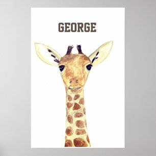 Mooie baby-giraffe dieren waterverf Jungle Poster