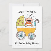 Mooie baby in wandelwagen babyshower uitnodiging (Voorkant)