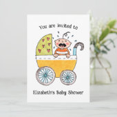 Mooie baby in wandelwagen babyshower uitnodiging (Staand voorkant)