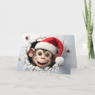 Mooie baby kerstdieren 3D aap groet Kaart