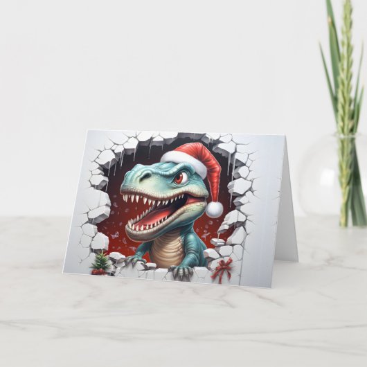 Mooie baby Kerstmis dieren 3D Dinosaurus Groet Kaart (Voorkant)
