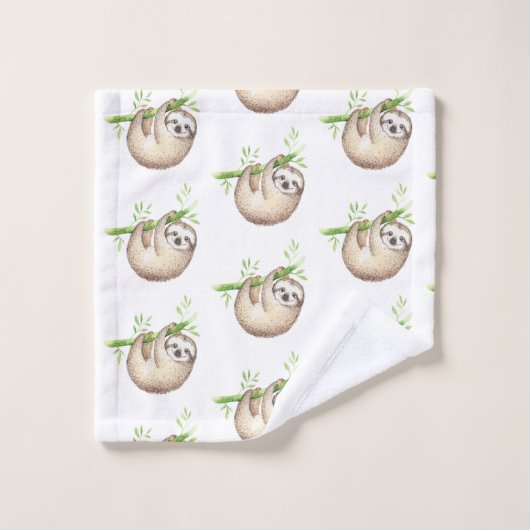 Mooie Baby Luiaard Jongen Baby Shower Monogram Bad Handdoek (Wasdoekje)