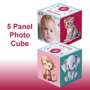Mooie baby luipaard foto naam voor roze kinderkame kubus