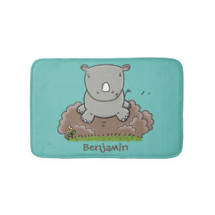 Mooie baby neushoorn cartoonillustratie badmat