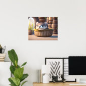Mooie baby otter in een mand poster (Thuiskantoor)