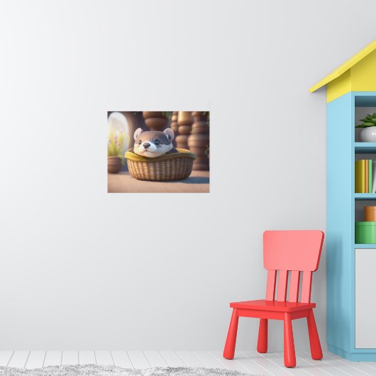 Mooie baby otter in een mand poster (Kinderkamer 1)
