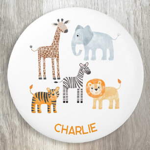 Mooie baby safari dier waterverf aangepaste naam keramische knop