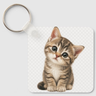 Mooie baby tabby poes vierkante aluminium sleutelh sleutelhanger