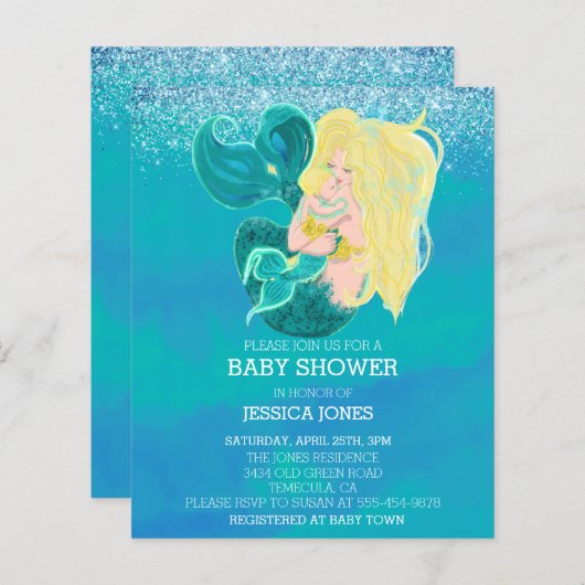 Mooie Baby Zeemeerminningsuitnodiging (Voorkant / Achterkant)