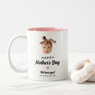 Mooie babygezicht foto roze Moederdag Tweekleurige Koffiemok