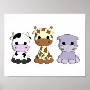 Mooie babykoe giraffe nijlpaard cartoon kinderkame poster