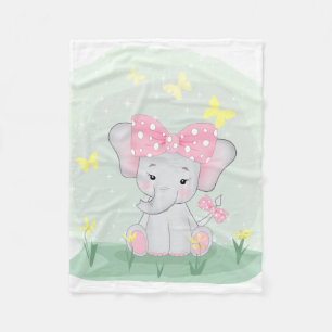 Mooie babyolifant met een roze strik in een open p fleece deken