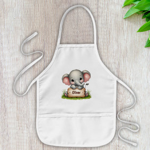 Mooie babyolifant met naamkaartje kinder schort
