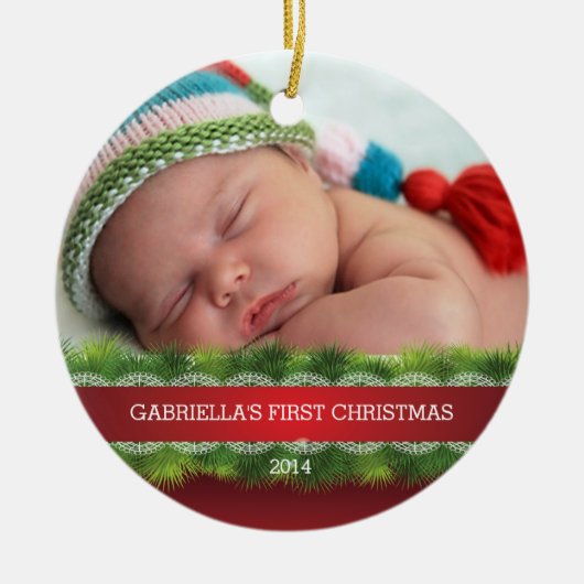 Mooie baby's eerste kerstfoto keramisch ornament (Voorkant)
