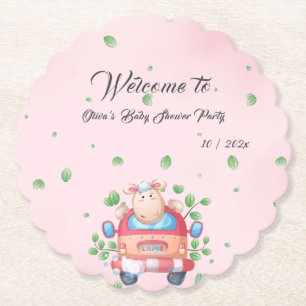 Mooie babyschapen babyshower papieren onderzetter