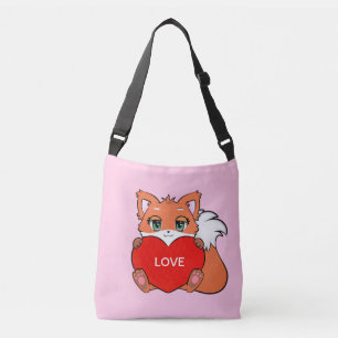 Mooie babyvos met hart op roze crossbody tas