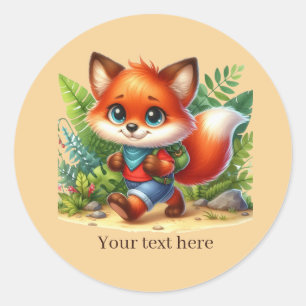Mooie backpackende vos aanpasbaar ronde sticker