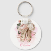 Mooie Ballerina Dancer Roze Waterverf Sleutelhanger (Voorkant)