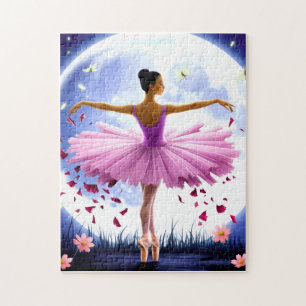 Mooie ballerina die danst bij een reusachtige maan legpuzzel