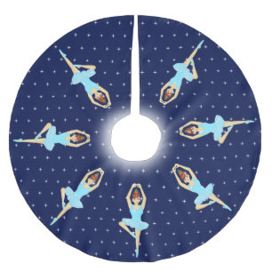 Mooie balletdanser en witte sterren op blauw kerstboom rok