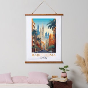 Mooie Barcelona Spanje Retro Vintage Reis Hangend Wandkleed