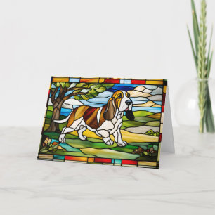 Mooie Basset Hound Gebrandschilderd Glas Kaart