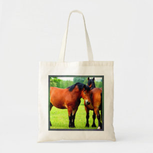Mooie Bay Draft Horses in Lush Green Meadow Tote Bag