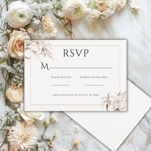 Mooie Beige Eenvoudige Bloemige Moderne Trouwdag RSVP Kaartje
