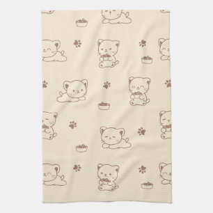 Mooie Beige Kattenpatroon (1) Theedoek