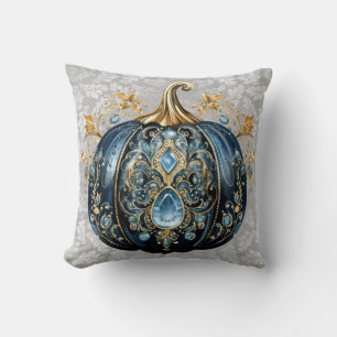 Mooie bejeweled blauwe en gouden pompoen kussen