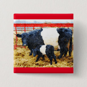 Mooie, belete koe en waterverf van kalveren vierkante button 5,1 cm