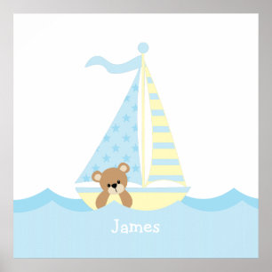 Mooie beren zeilboot kinderkamer muurdecoratie poster