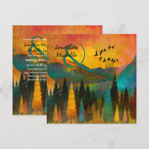 Mooie bergzondst, bomen en vogelweddenschappen kaart