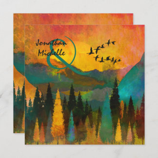 Mooie bergzondst, bomen en vogelweddenschappen kaart