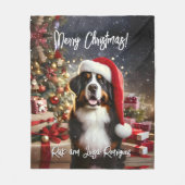 Mooie Berner Berner Hond met Santa Hat Fleece Deken (Voorkant)