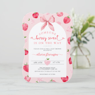 Mooie Bes Zoete Aardbei Roze Baby Shower Kaart