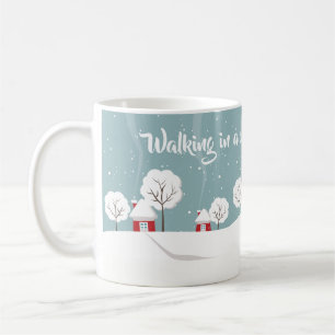 Mooie besneeuwde huizen en bomen winter koffiemok