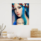 Mooie Betoverde Meisje met Bloemen | Sprookje Poster (Keuken)