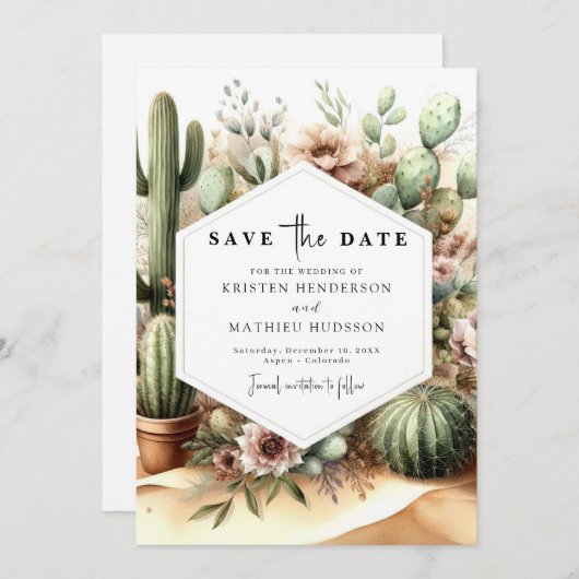 Mooie bewerkbare Cactus bruiloft Save The Date (Voorkant / Achterkant)