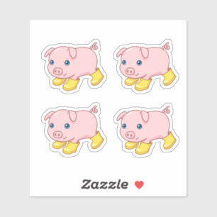 Mooie biggetjes varken in gele rubberlaarzen, set sticker