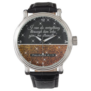 Mooie Bijbel Verse Tekst Gouden Glitter Sterren Horloge