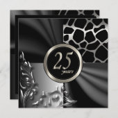 Mooie Black 25e verjaardagsfeest uitnodiging (Voorkant / Achterkant)