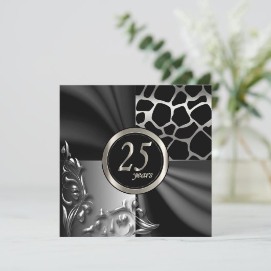 Mooie Black 25e verjaardagsfeest uitnodiging (Staand voorkant)