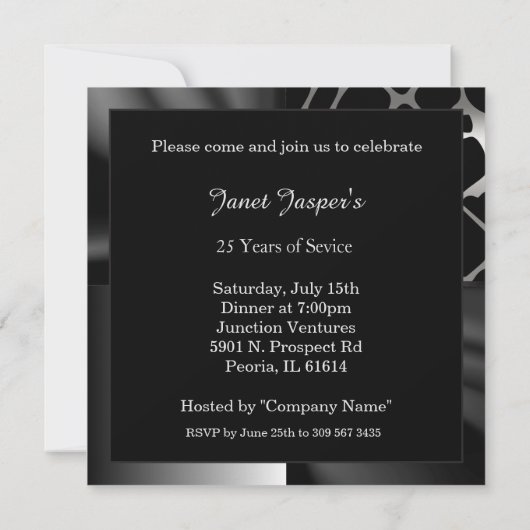 Mooie Black 25e verjaardagsfeest uitnodiging (Achterkant)